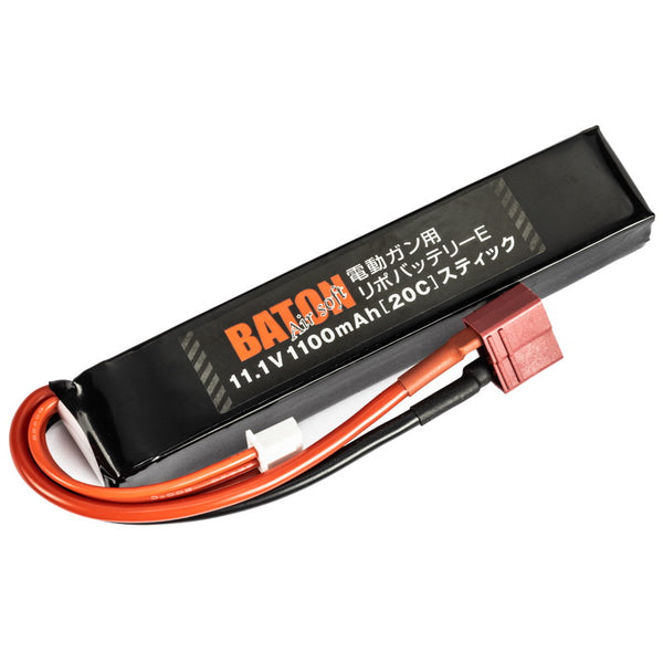 【新品即納】[MIL]BATON airsoft(バトンエアソフト) 電動ガン用リポバッテリー 11.1v1100mAh [40C-20C] ショートスティック・Tコネクター(B-LIPO-E-111-1100-STICK-T)(20240829)