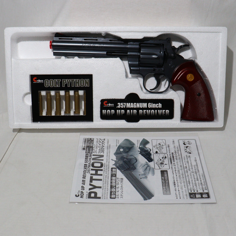 【中古即納】[MIL]クラウンモデル ホップアップエアリボルバー コルトパイソン.357マグナム 6インチ ウッドタイプグリップ(No.23) (10歳以上専用)(20211216)