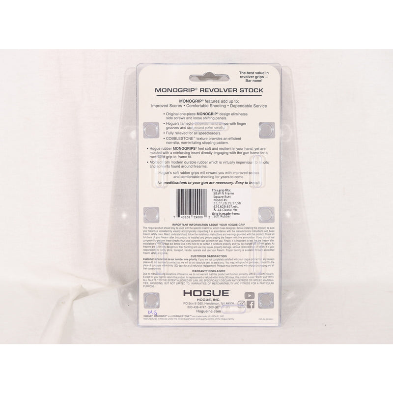 【中古即納】[MIL] HOGUE(ホーグ) S&W(スミスアンドウェッソン) Nフレーム スクエアバット用 モノグリップ フィンガーグルーブ(