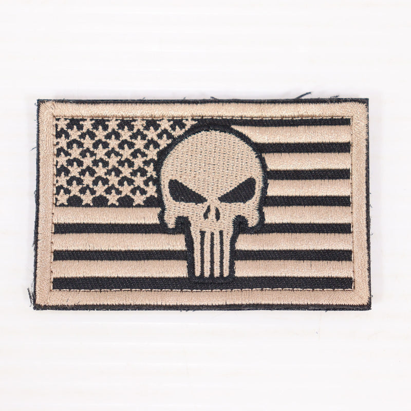 【中古即納】[MIL] ノーブランド 星条旗/パニッシャースカル 刺繍ベルクロパッチ サンド/ブラック(20150223)