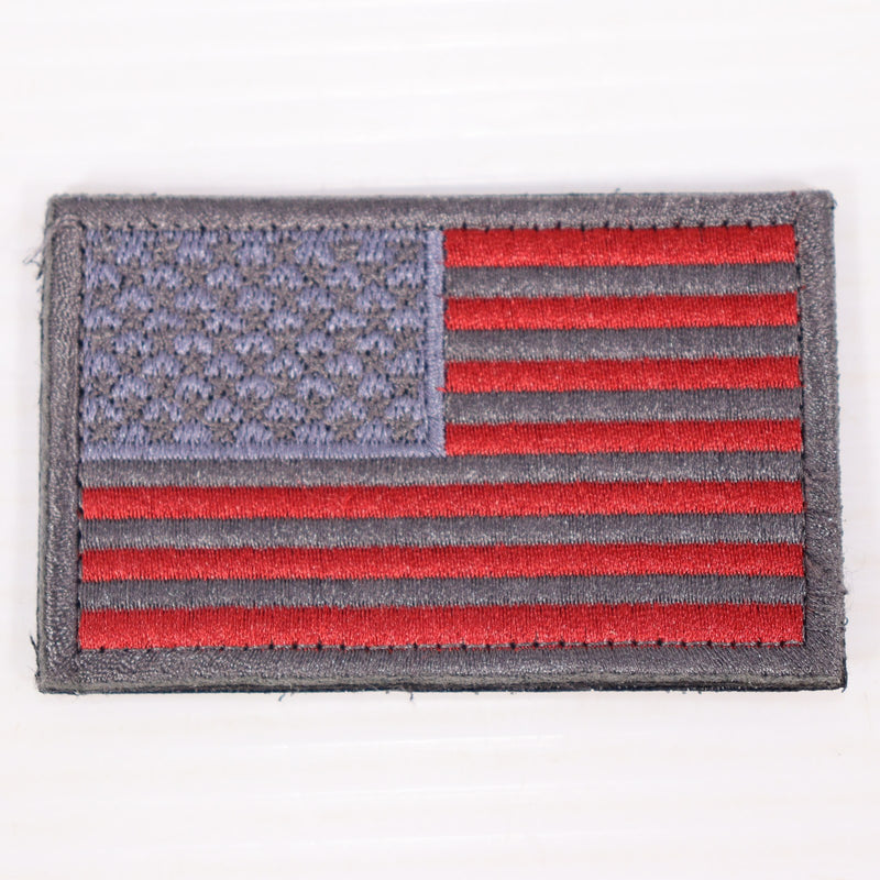 【中古即納】[MIL] ノーブランド 星条旗 刺繍ベルクロパッチ グレー/レッド(20150223)