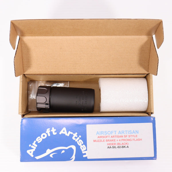 【中古即納】[MIL] Airsoft Artisan(エアソフト・アルチザン) SUREFIREタイプ WARDEN ブラストディフューザー & FH556RC-1 スチールフラッシュハイダー BK(ブラック/黒)(AA-SIL-02-BK-A)(20150223)