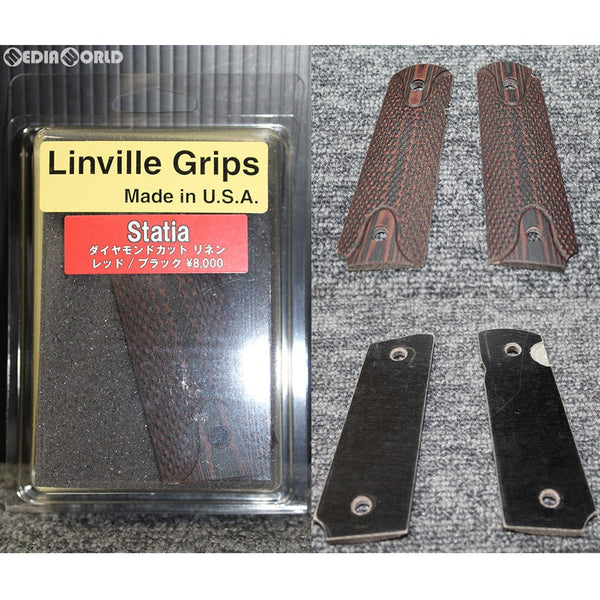 【新品即納】[MIL]Linville(リンヴィル) マイカルタグリップ M1911フルサイズ用 Statia ダイヤモンドカット・リネン レッド/ブラック(20190209)