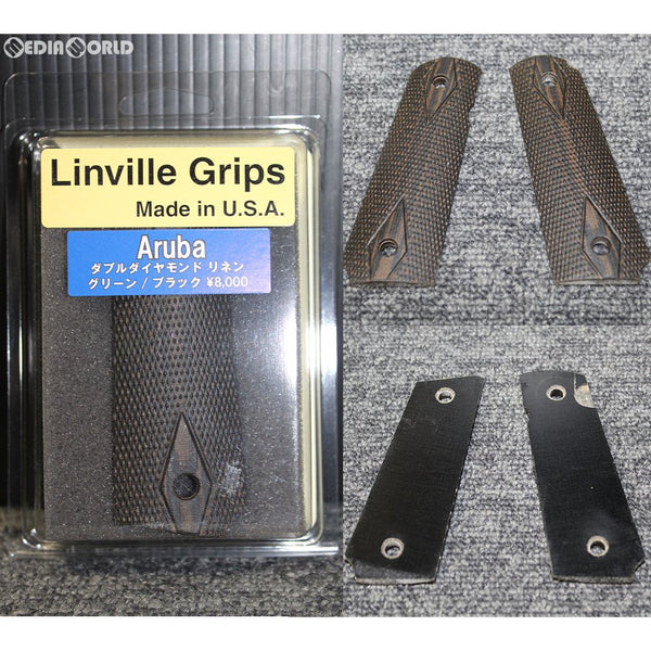 【新品即納】[MIL]Linville(リンヴィル) マイカルタグリップ M1911フルサイズ用 Aruba ダブルダイヤモンド・リネン グリーン/ブラック(20190209)