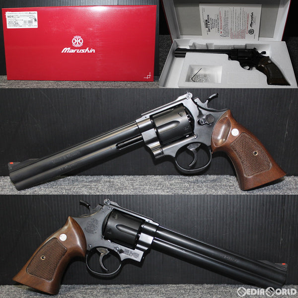 【新品即納】[MIL]マルシン工業 ガスリボルバー S&W M29 8-3/8インチ 6mmBB・Xカートリッジ仕様 ブラックABS ハーフチェッカー木製グリップ (18歳以上専用)(20190214)