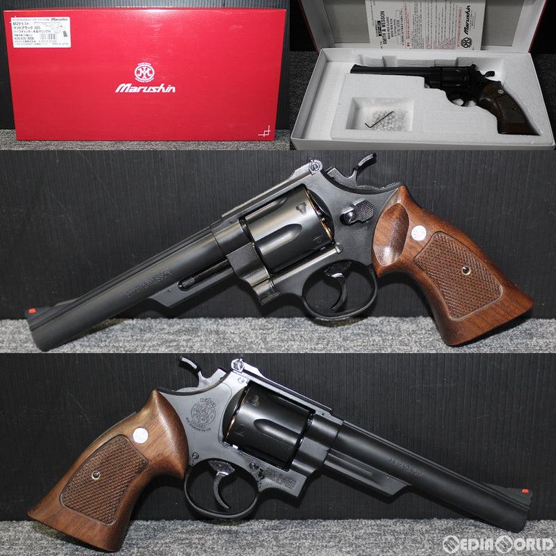 【新品即納】[MIL]マルシン工業 ガスリボルバー S&W M29 6.5インチ 6mmBB・Xカートリッジ仕様 ブラックABS ハーフチェッカー木製グリップ (18歳以上専用)(20190214)