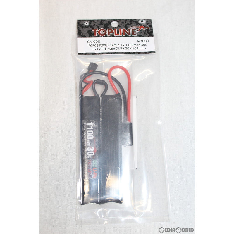 【新品即納】[MIL]TOPLINE(トップライン) FORCE POWER(フォースパワー) リポバッテリー LIPO 7.4V 1100mAh 30C セパレートタイプ(GA-006)(20191116)