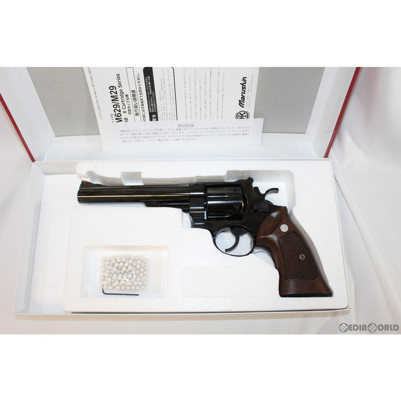 【新品即納】[MIL]マルシン工業 ガスリボルバー S&W M29 6.5インチ 6mmBB・Xカートリッジ仕様 ハーフチェッカー木製グリップ付 Wディープブラック ABS (18歳以上専用)(20200521)