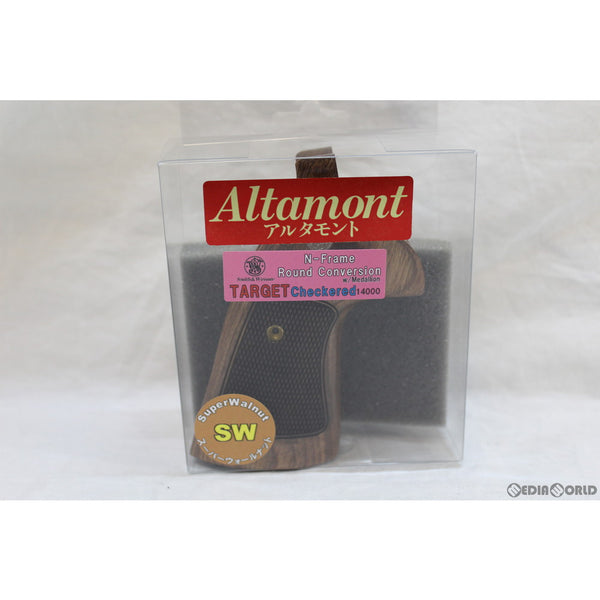 【新品即納】[MIL]Altamont(アルタモント) S&W(スミスアンドウェッソン) Nフレームラウンド用 コンバージョン・ターゲット チェッカー・メダリオン付・SW茶系 グリップ(20220118)
