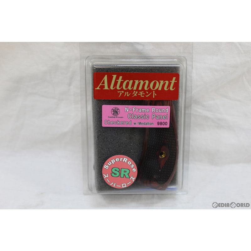 【新品即納】[MIL]Altamont(アルタモント) S&W(スミスアンドウェッソン) Nフレームラウンド用 クラシックパネル・チェッカー・メダリオン付・SR赤系 グリップ(20220118)