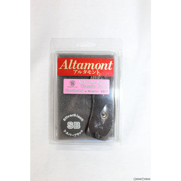 【新品即納】[MIL]Altamont(アルタモント) S&W(スミスアンドウェッソン) Nフレームラウンド用 クラシックパネル・チェッカー・メダリオン付・SB黒系 グリップ(20220118)