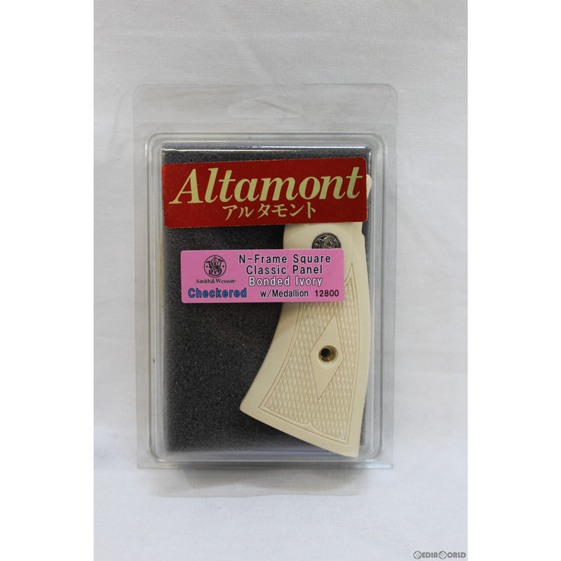 【新品即納】[MIL]Altamont(アルタモント) S&W(スミスアンドウェッソン)・Nフレームスクエアバット用 クラシックパネル チェッカー・ボンデッドアイボリー・メダリオン付 グリップ(20150223)