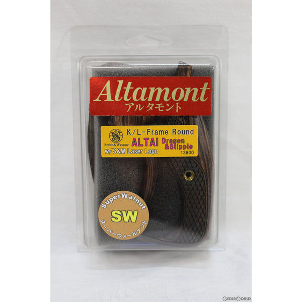 【新品即納】[MIL]Altamont(アルタモント) S&W(スミスアンドウェッソン)・K/LフレームラウンドコンバージョンALTAI ドラゴン&スティプル SWレーザーロゴ入スーパーウォールナット茶系 グリップ(20150223)