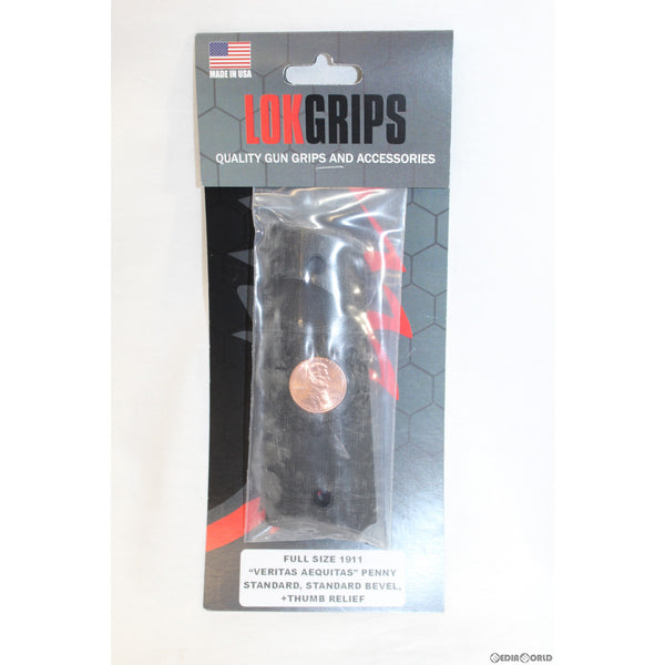 【新品即納】[MIL]LOKGRIPS(ロックグリップ) 1911フルサイズ用・処刑人・Veritas Aequitas・ペニー硬貨・ソリッド グリップBK(ブラック/黒)(LK-1911F-VAP-B)(20220414)