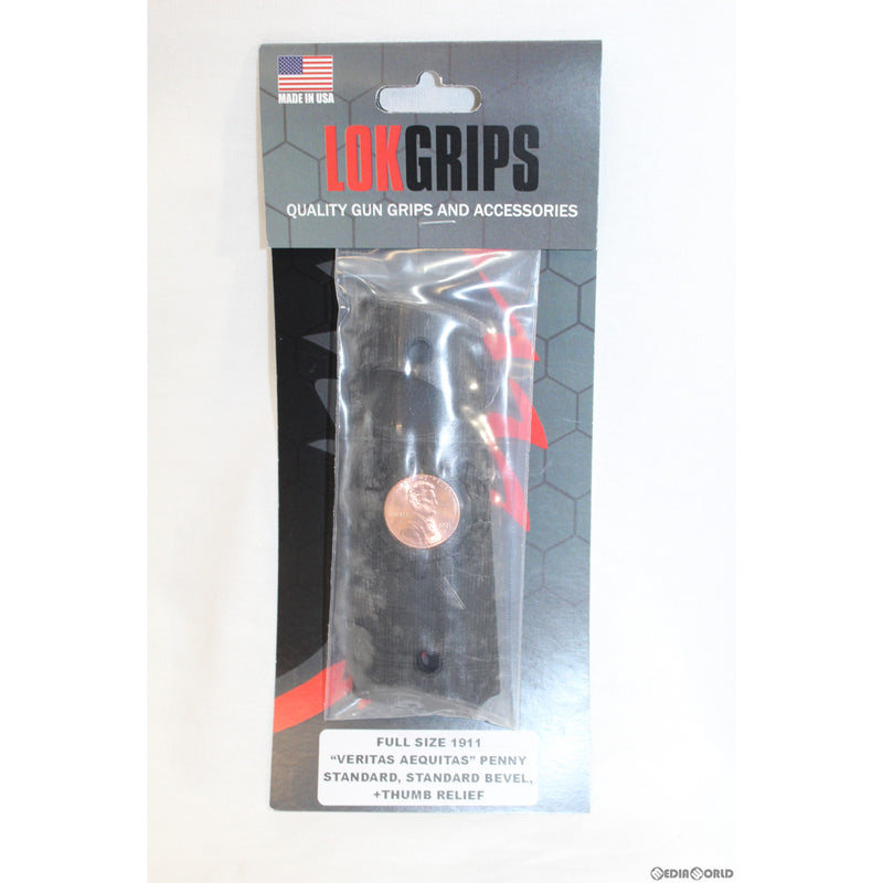 【新品即納】[MIL]LOKGRIPS(ロックグリップ) 1911フルサイズ用・処刑人・Veritas Aequitas・ペニー硬貨・ソリッド グリップBK(ブラック/黒)(LK-1911F-VAP-B)(20220414)