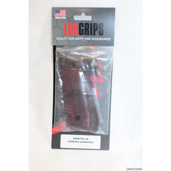 【新品即納】[MIL]LOKGRIPS(ロックグリップ) M92FS/M9用・処刑人・Veritas Aequitas・グリップ ダークレッド/BK(ブラック/黒)(LK-B92-VA-DRB)(20220414)