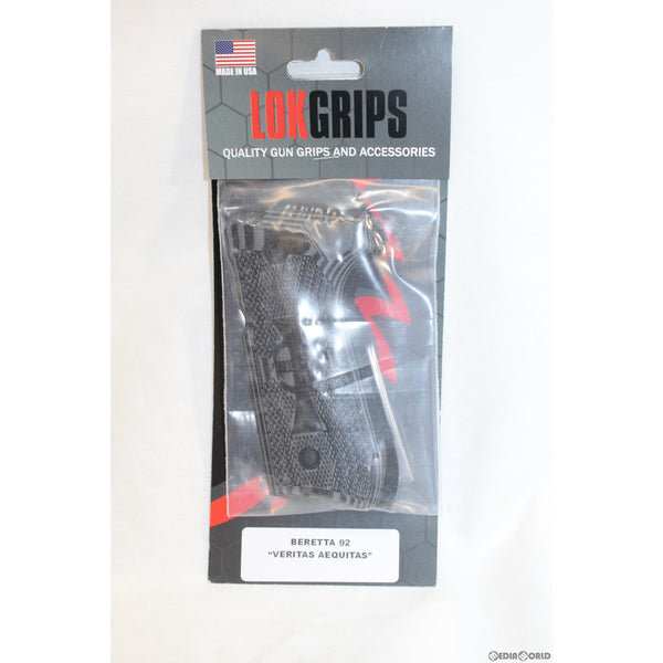 【新品即納】[MIL]LOKGRIPS(ロックグリップ) M92FS/M9用・処刑人・Veritas Aequitas・グリップ グレー/BK(ブラック/黒)(LK-B92-VA-GB)(20220414)