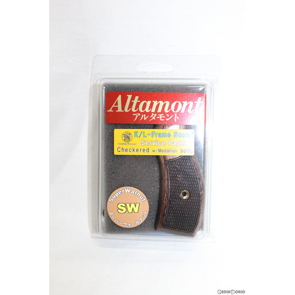 【新品即納】[MIL]Altamont(アルタモント) Kフレームラウンドバット用 サービスパネル・メダル付・チェッカー・SW茶 グリップ(20150223)